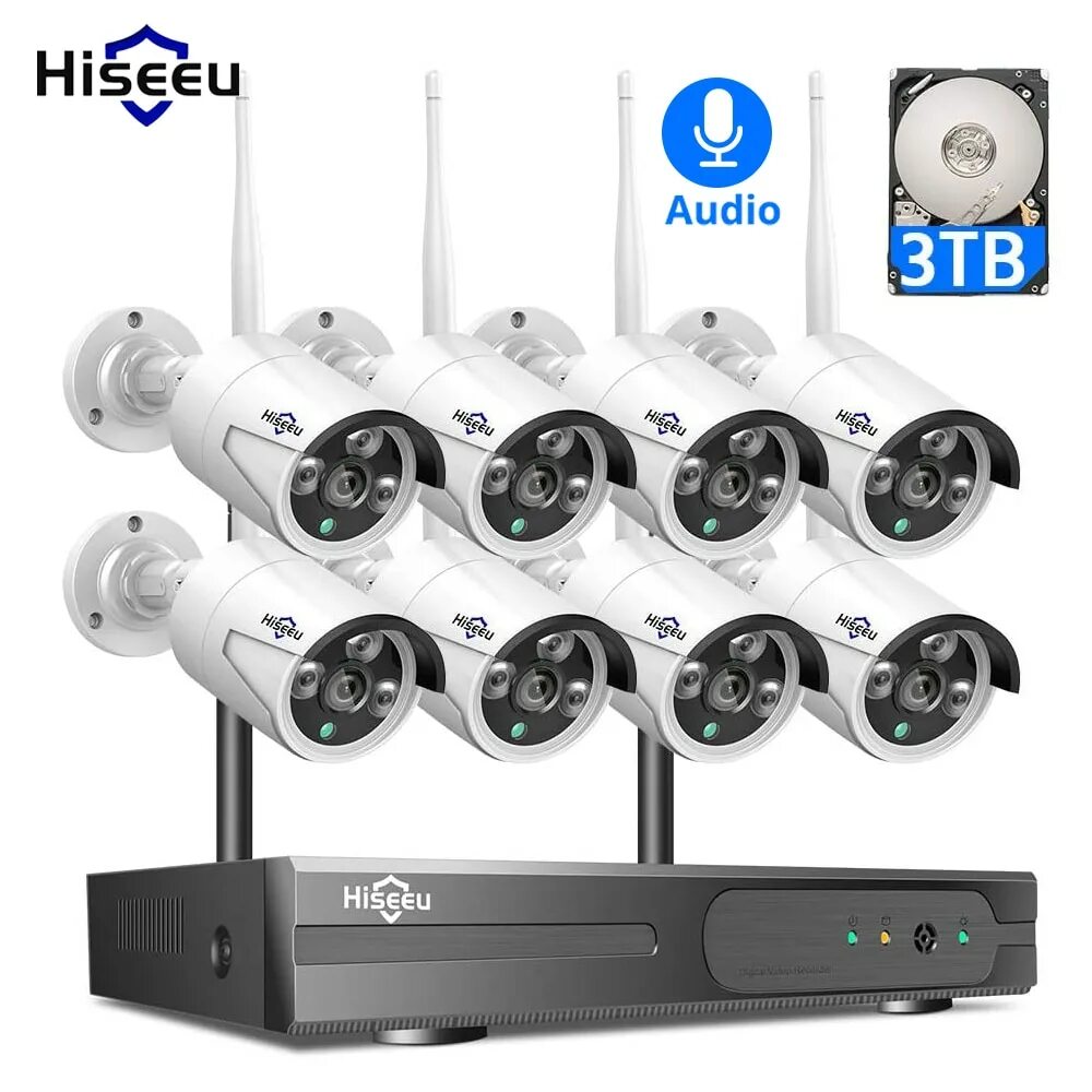 Беспроводная система видеонаблюдения hiseeu 1080p h.265 +. Hiseeu 1536p 1080p. Hiseeu 1536p 1080p IP камера Wi-Fi. Комплект видеонаблюдения hiseeu 8ch.