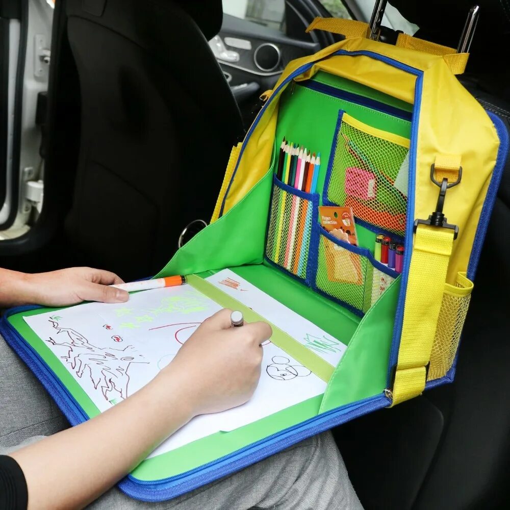 Органайзер детский в автомобиль. Органайзер для рисования в машине. Стол органайзер детский в автомобиль. Столик для рисования в машину.