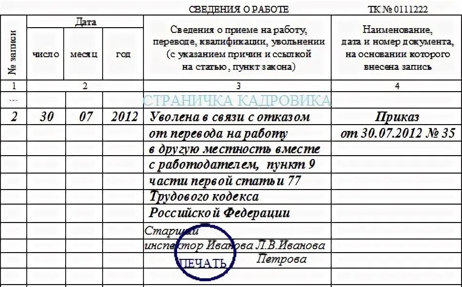 Образец заполнения трудовой при увольнении по соглашению сторон 2022. Образец увольнения трудовой книжки при увольнении. П 1 ст 77 ТК РФ увольнение в трудовой книжке при увольнении. Увольнении по собственному желанию ст 77 запись в трудовой образец. Ст уволен по собственному желанию