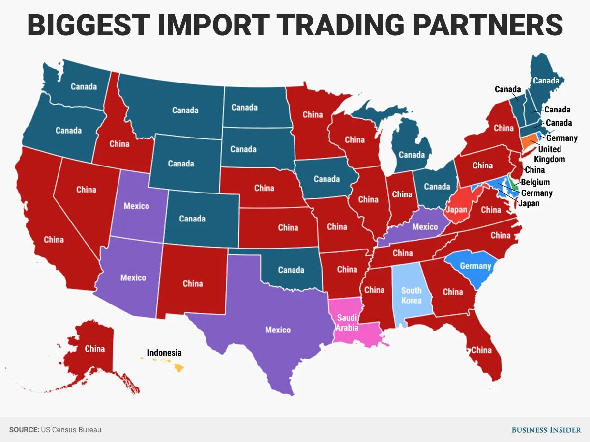 Штаты Китая. Карта Штатов Китая. Trade partners. Germans in USA.