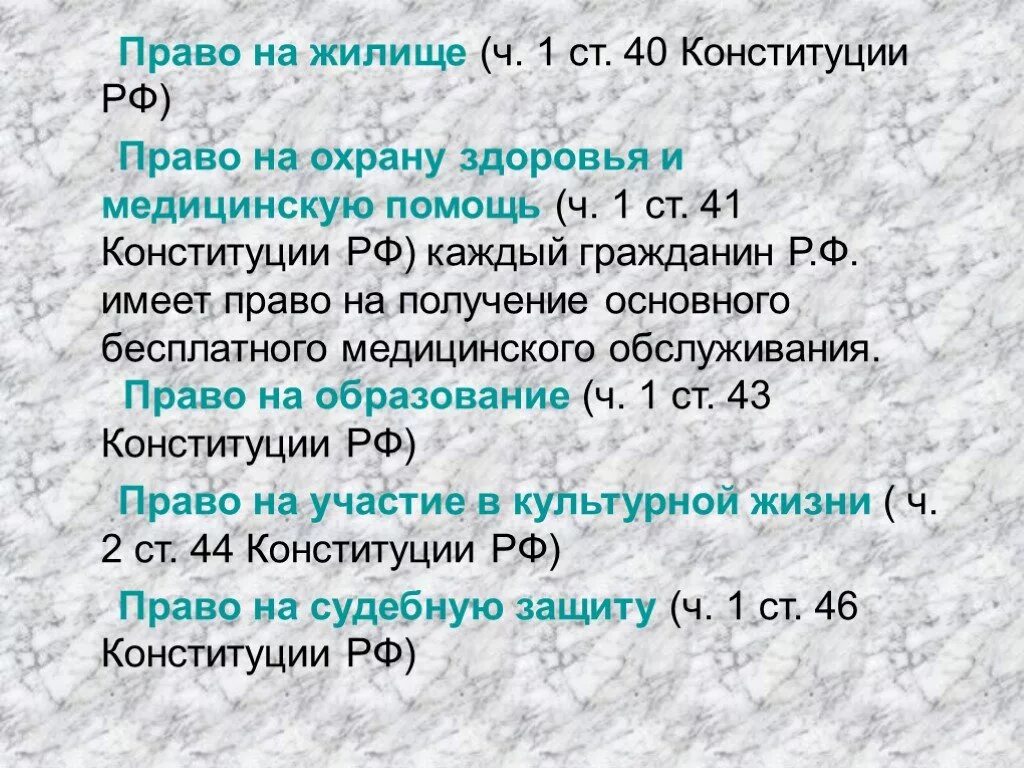 Право на жилище положение Конституции. Статью 40 конституции рф