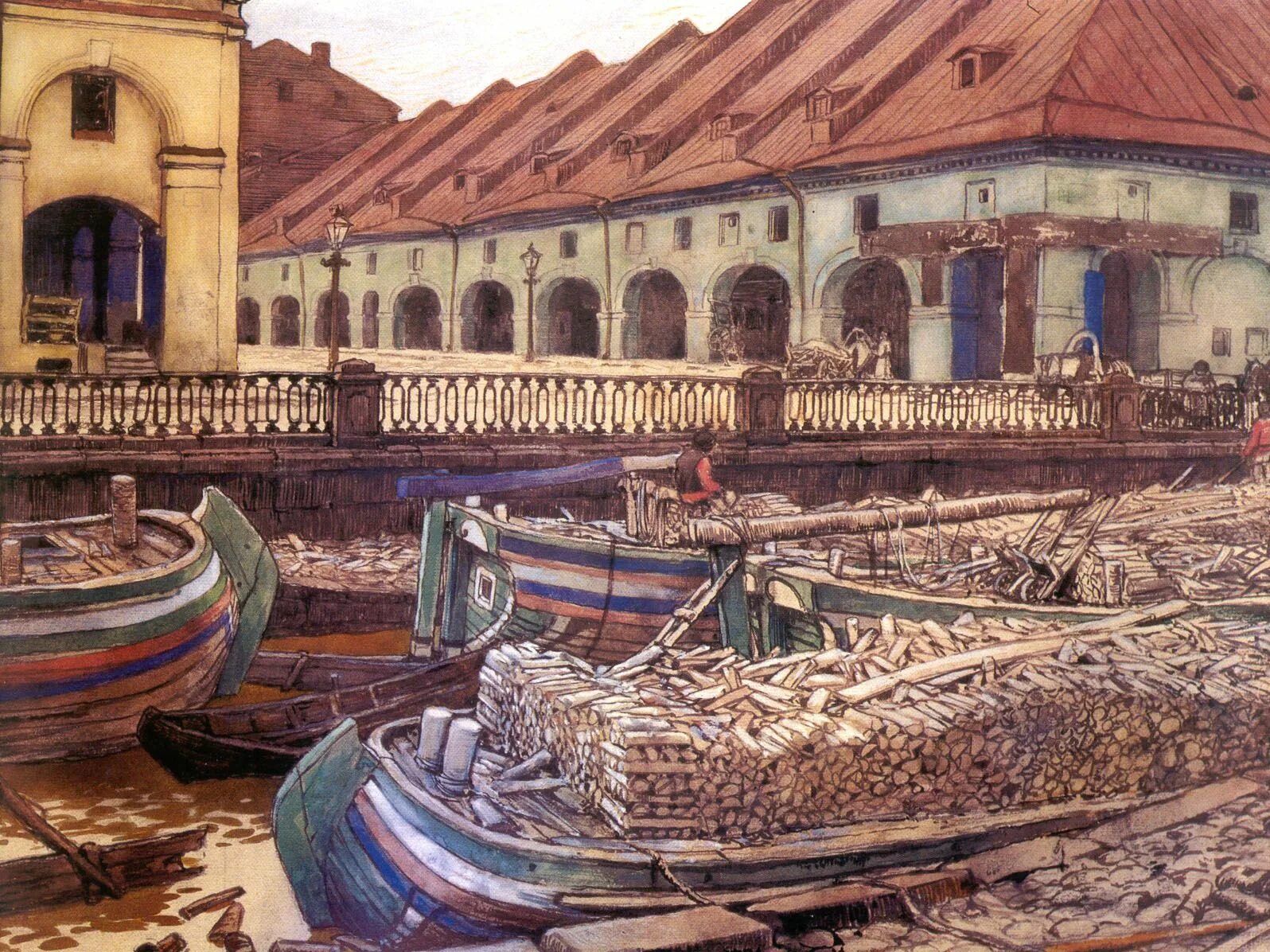Произведения искусства санкт петербурга. Е Лансере Никольский рынок в Петербурге 1901.