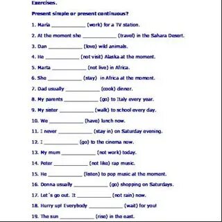 Present simple present continuous test 3