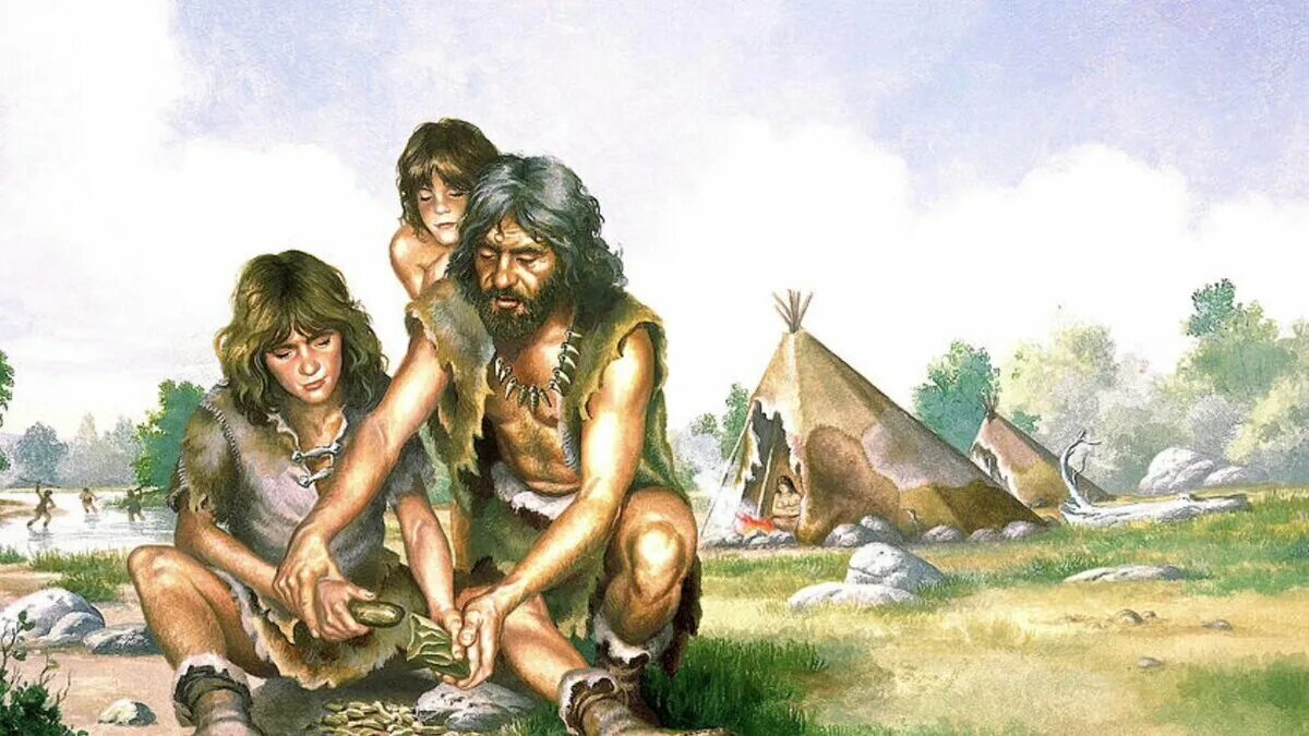 Семья хомо сапиенс. Пещерный человек. Дети в каменном веке. Обзениепервобытных людей. Зденек буриан кроманьонцы.