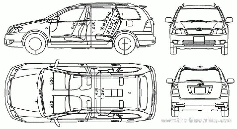 Размеры тойота спринтер. Тойота Королла Филдер 2005 габариты. Toyota Corolla Verso 2005 габариты. Габариты Тойота Королла Филдер. Toyota Corolla Fielder 2002 габариты.