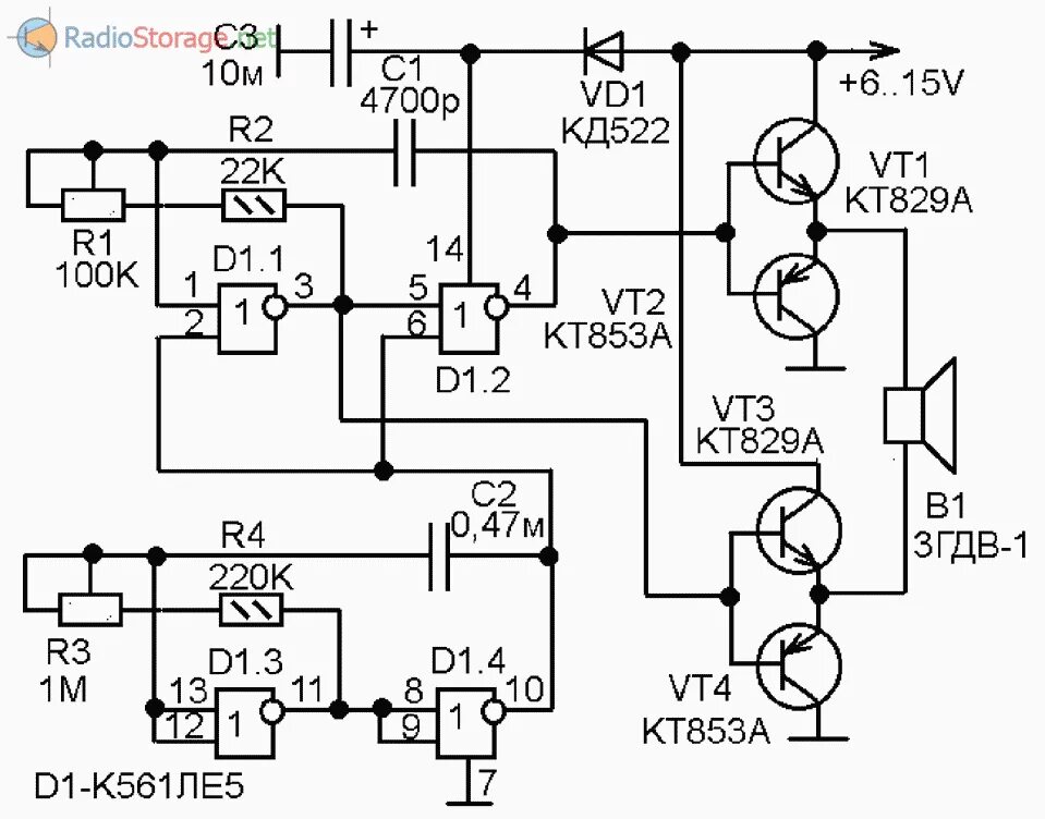 Электронный сигнал звук. Схема автомобильной сирены на микросхеме rt0610. Схема двухтональной сирены на транзисторах. Звуковая сирена для сигнализации 12 вольт+схема. Схема звукового сигнализатора для автомобиля.