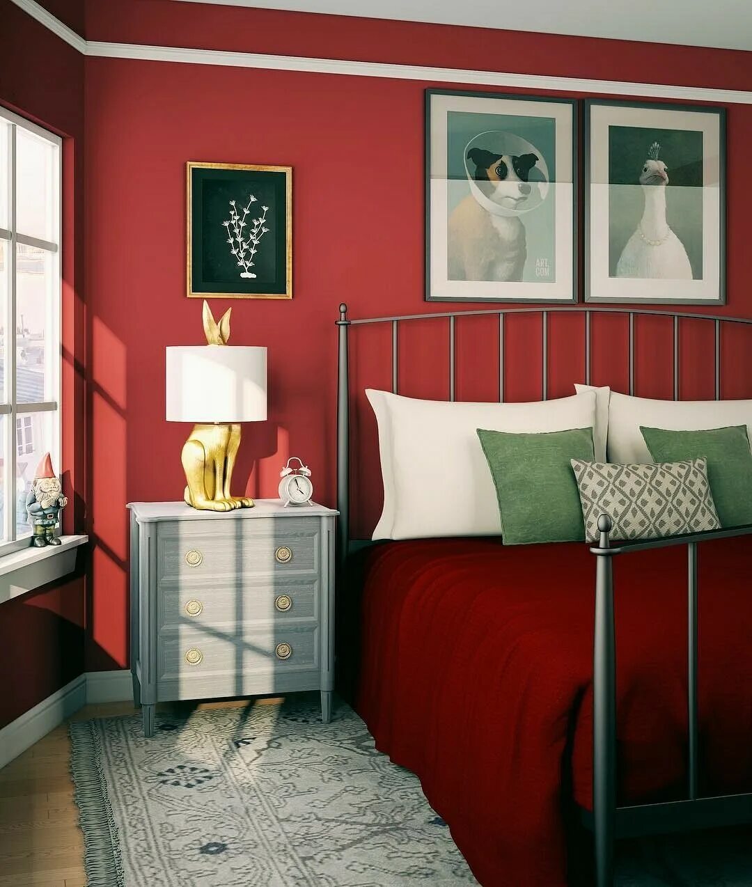 Красное и зеленое читать. Комната Амели Пулен. Спальня в красных тонах. Бордовые стены в интерьере. Красный в интерьере спальни.