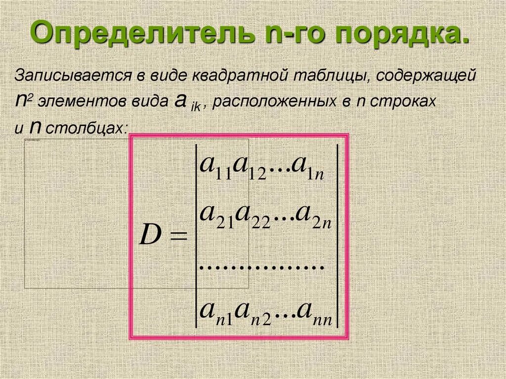 Формула определителя n го порядка. Определитель н порядка матрицы. формула для вычисления определителей n-го порядка. определение определителя n-го порядка. определитель квадратной матрицы n-го порядка.