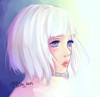 Нарисованная девушка с белыми волосами