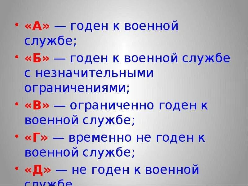 Ограничен к военной службе категория б. Временно не годен. Не годен к военной службе. Годен с ограничениями к военной службе. Временно не годен к военной службе.