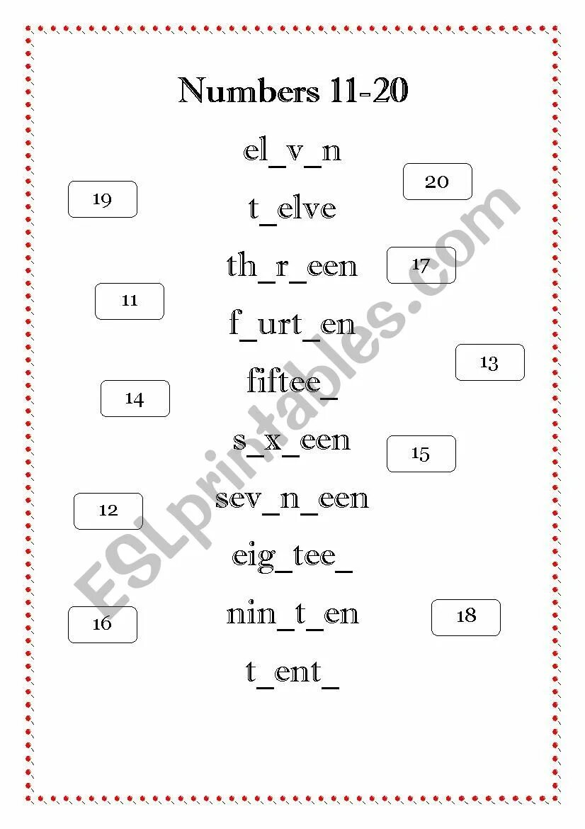 Числительные 11-20 Worksheets. Задания на числа 11-20 английский. Задания на числа 11-20 английский для детей. Numbers 11-20 упражнения. 11 20 англ