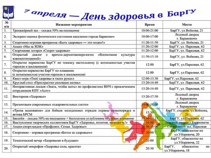 План дня здоровья в школе 7 апреля