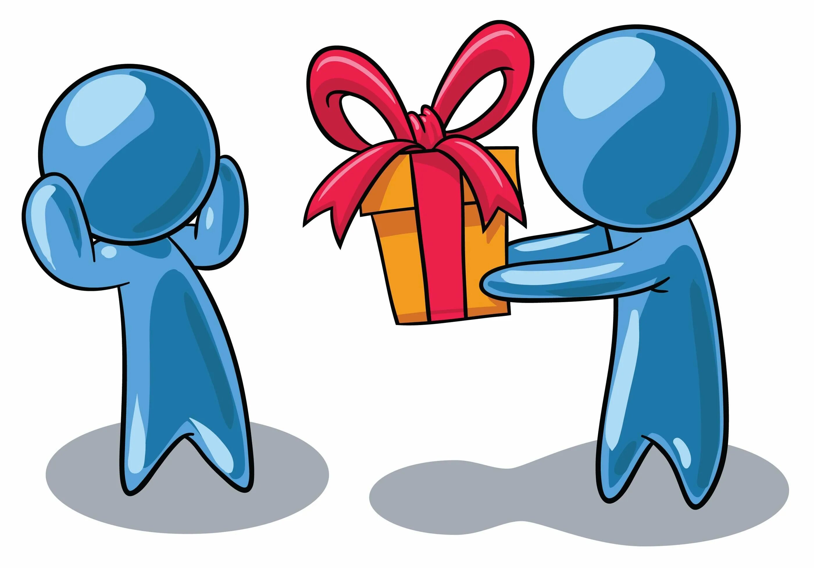 Surprize com. Человечек с подарком. Подарок иллюстрация. Синий человечек. Вручение подарка.