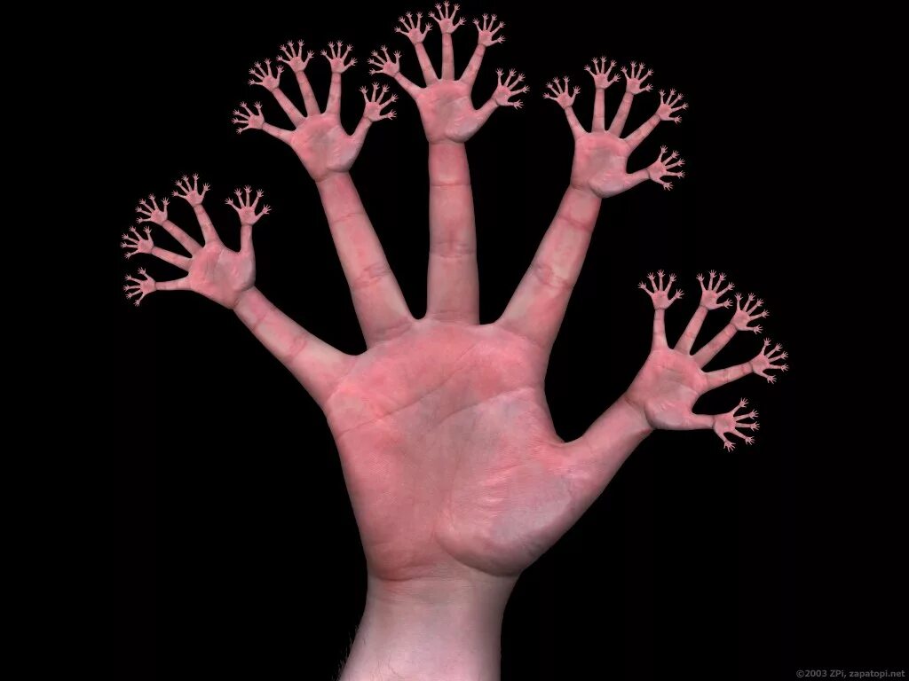 Много рук. Фрактальная рука. Много пальчиков