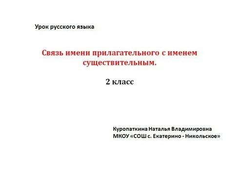 Связь прилагательного с существительным 2 класс