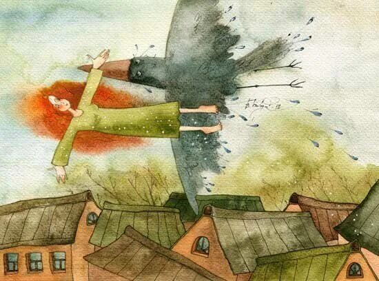 Художник иллюстратор виктория кирдий. Сны над городом. Летаем над крышами. Ангел сидит на крыше. Полет над городом.