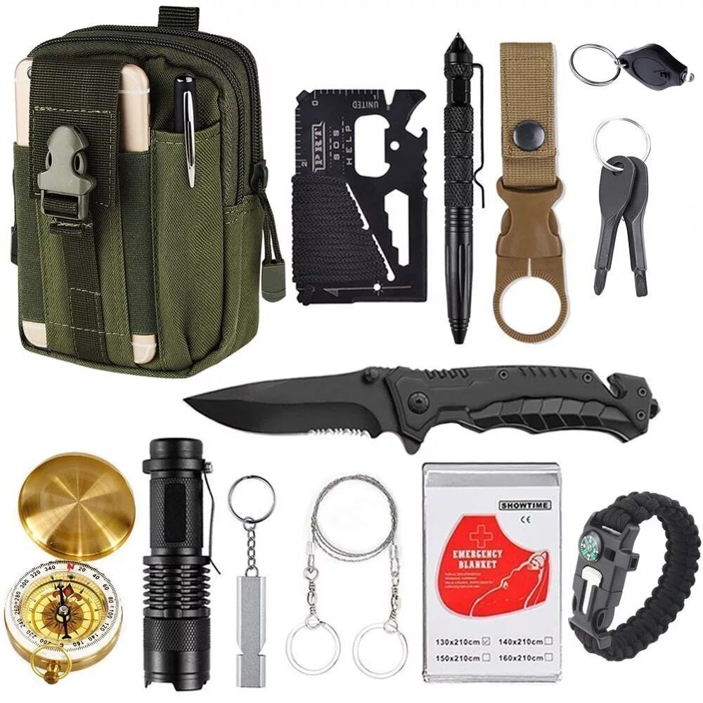 Набор для выживания Survival. Kit. Нож выживальщика Survival Kit Knife. Тактическое снаряжение для выживания ЕДС. Набор Survival Kit 12.