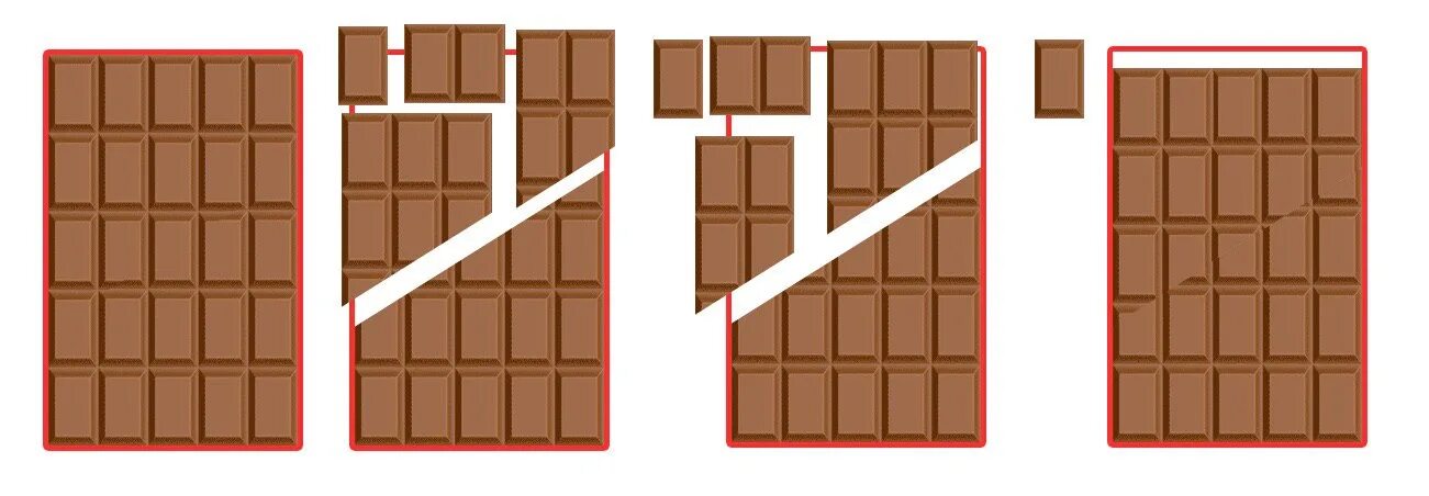 1 кусочек шоколада. Бесконечная шоколадка 3x4. Фокус бесконечная шоколадка 3х5. Фокус с шоколадом бесконечный шоколад. Бесконечная плитка шоколада.