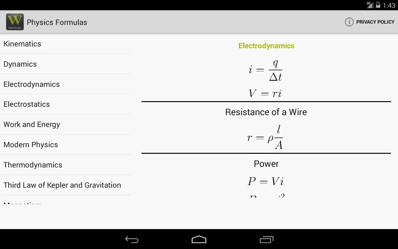 Physics formulas