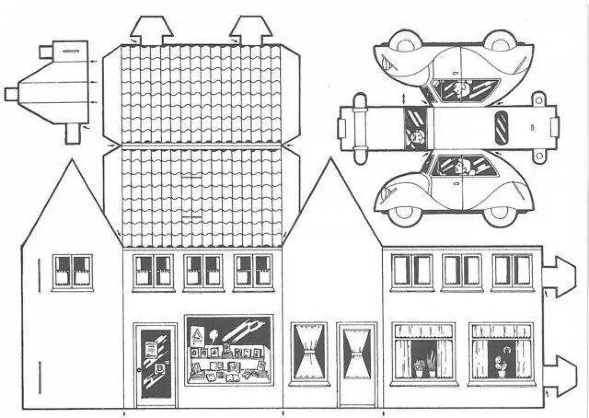 Развертка домика. Развертка бумажного домика. Макет дома из бумаги. Чертеж бумажного домика.