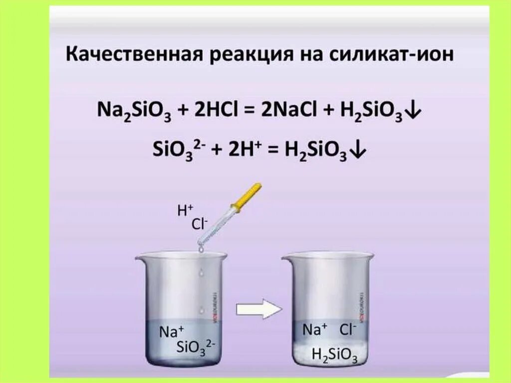 Качественная реакция на силикат-анион sio32-. Качественная реакция на силикат натрия. H2sio3 koh реакция