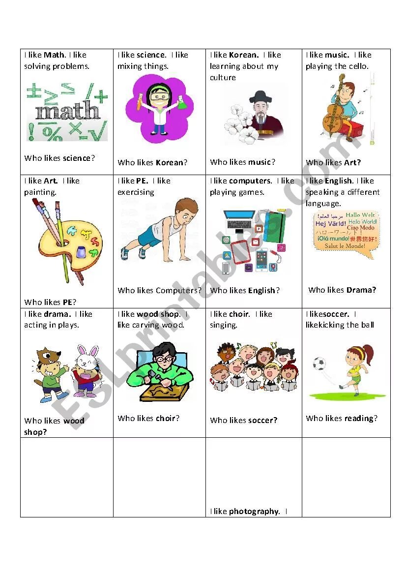 I like computer games what задайте специальные. What do you like to do worksheet.