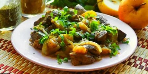 Куриная печень жареная с яблоком