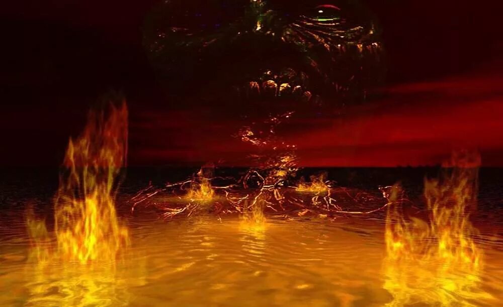 Огонь и вода. Отражение огня в воде. Огненное море. Горящее море. Может ли вода сгорать