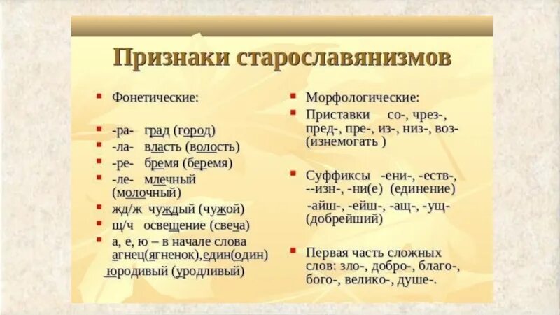 Старославянизмом является слово. Фонетические и морфлогически ерпизнаки старославянизмов. Старославянизмы примеры. Фонетические старославянизмы примеры. Старославянизмы и заимствованные слова.