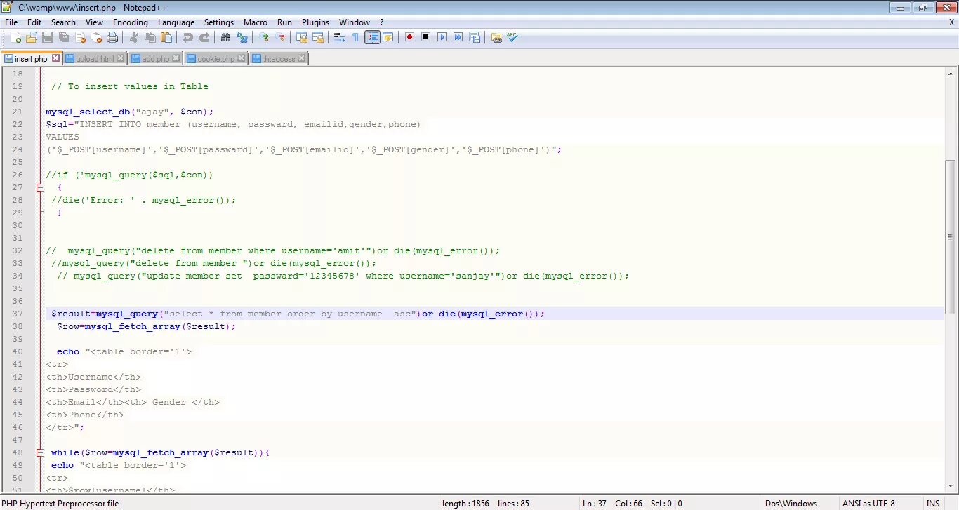 Php файлы сайта. Комментарии в php. php файл. php notepad. notepad команды.