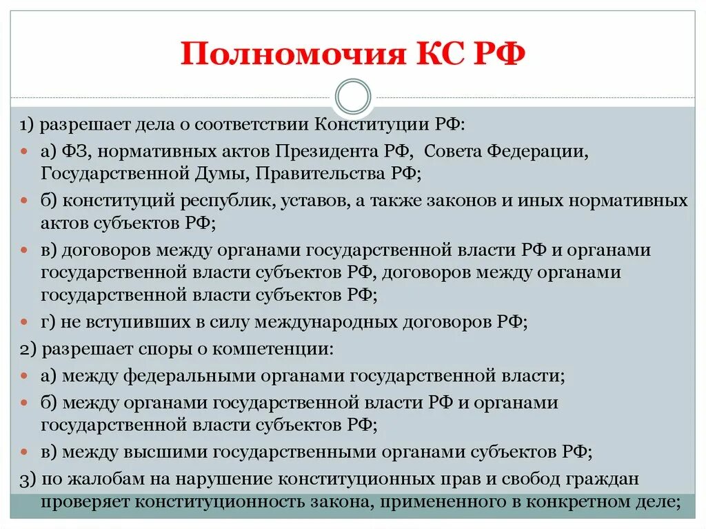 Укажите компетенцию конституционного суда рф