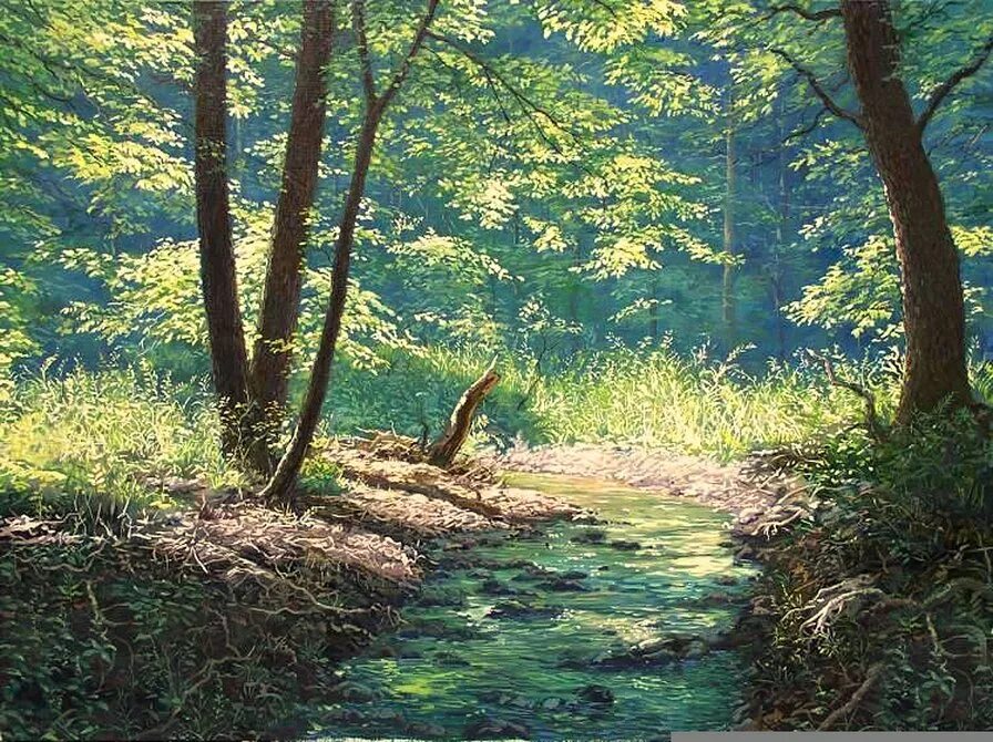 Картина «лес у ручья» Федора Василева.