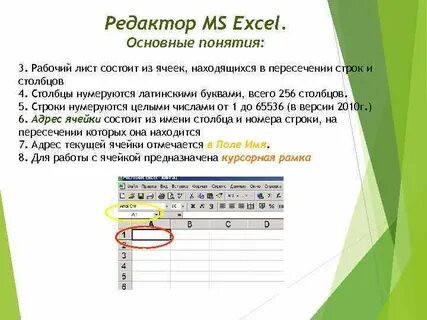 В электронных таблицах имя ячейки состоит из