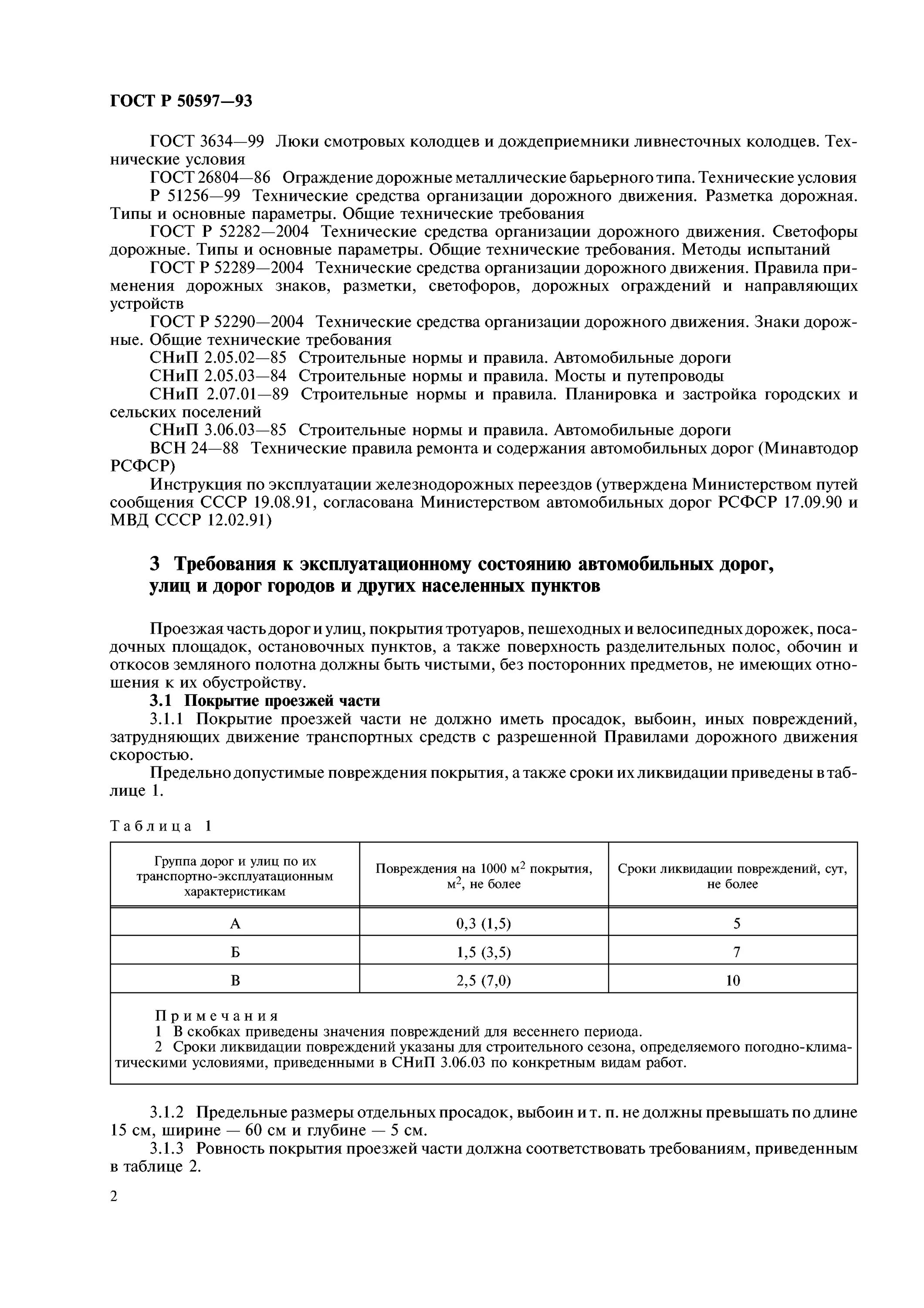 ГОСТ Р 50597-93. Предельные Размеры дорожных выбоин. Требования к состоянию технологических дорог. Тротуар требования к ровности.