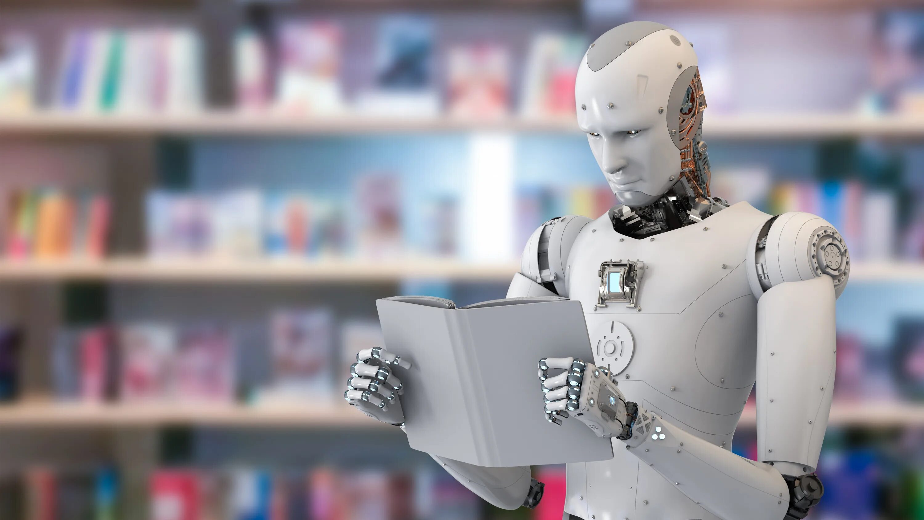 Книжный робот. Робот с книгой. Робот читает. Робот с книгой в руках.