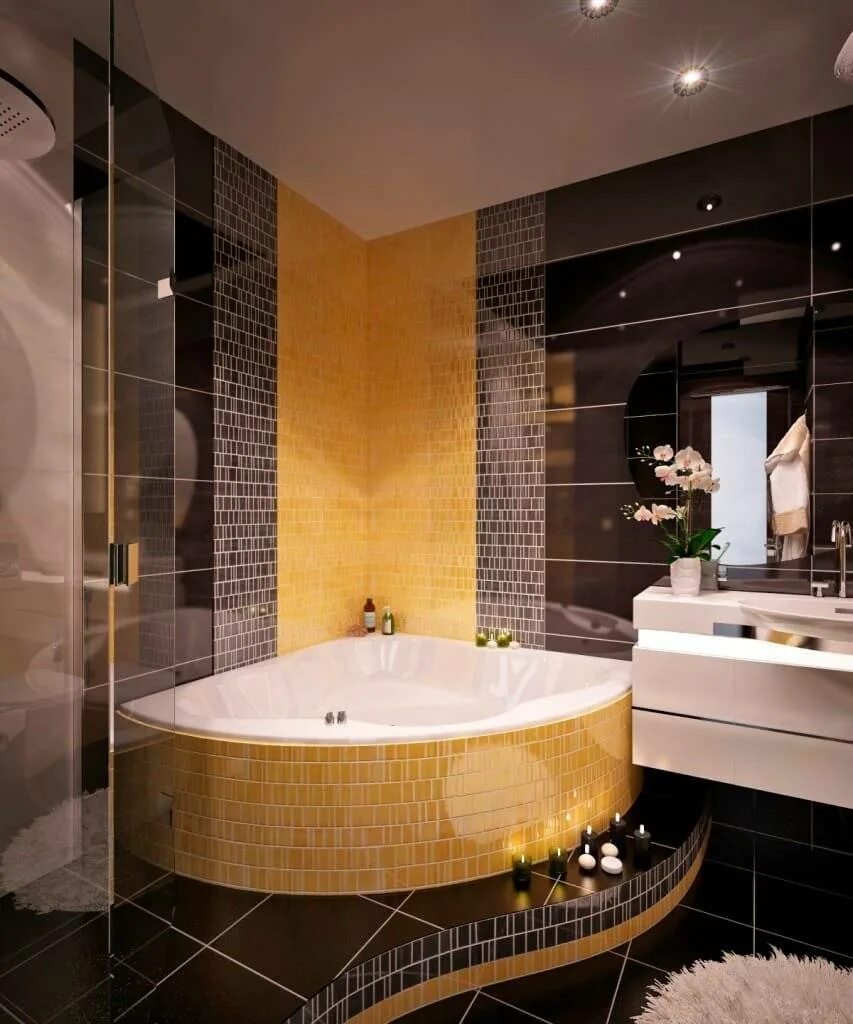 Стильная ванная. Ванная интерьер. Красивая ванная комната. Дизайнерская ванна.