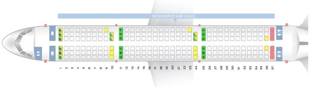 Расположение мест в самолете с 7 ✈ ЯК-42: нумерация мест в салоне, схема посадочных мест, лучшие места