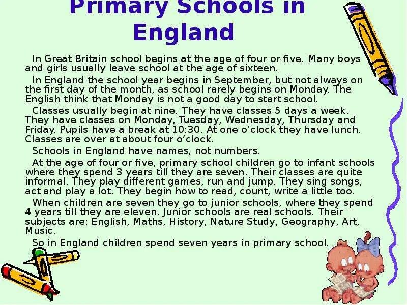 Going to school перевод. Schools in England текст. Schools in Britain 5 класс. Primary Schools in England 4 класс. Топик Schools in Britain.