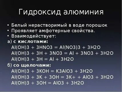 Реакция нитрата меди и гидроксида алюминия