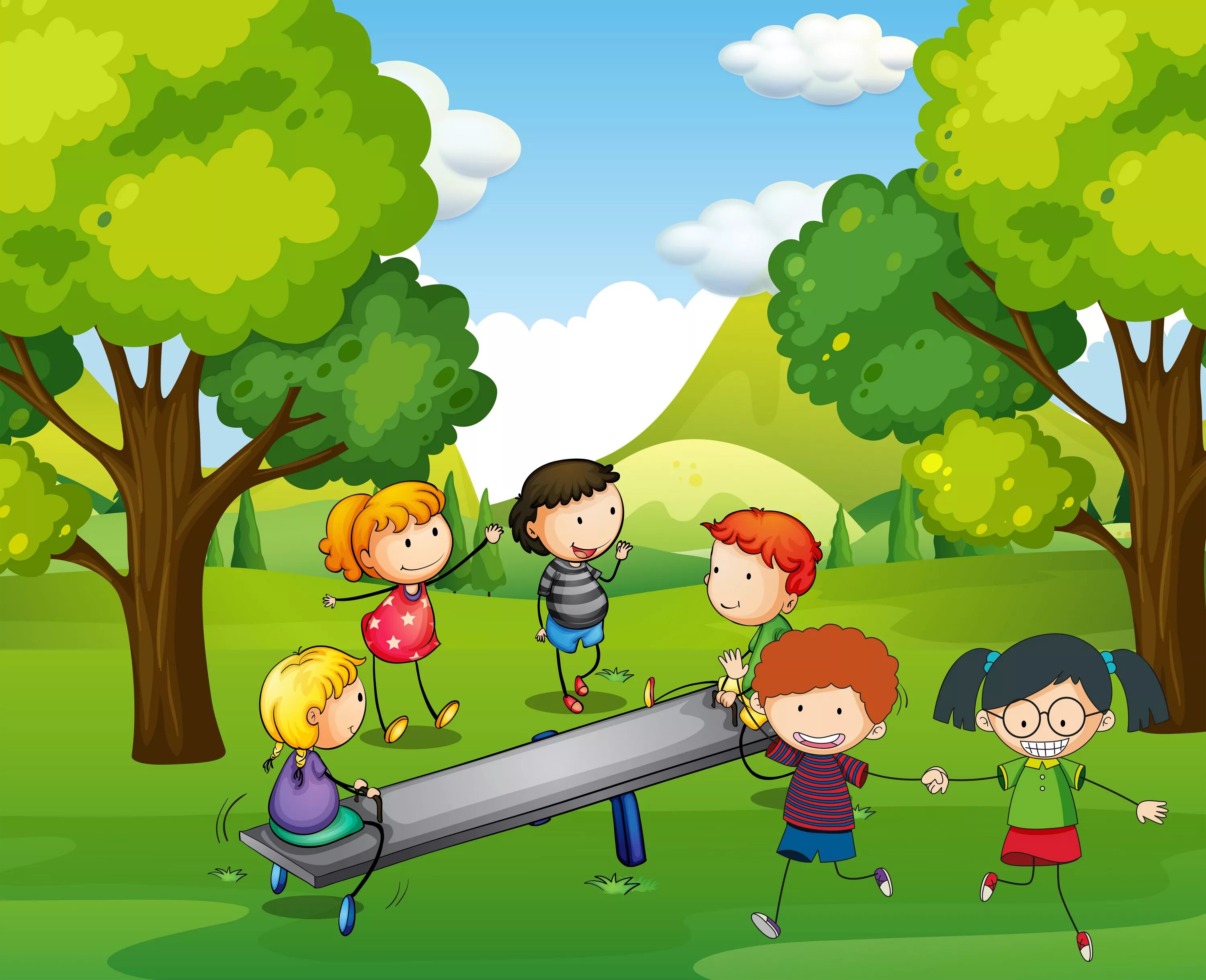 Park иллюстрация. Картина для описания парка. Дети в парке вектор. Мой день в парке. Дети играют в парке.