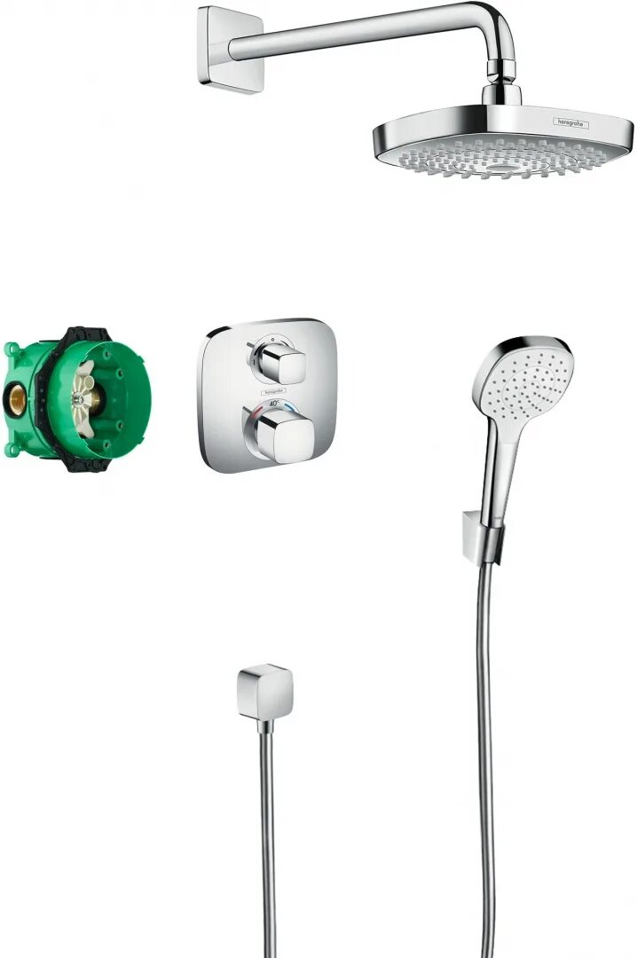 Душевой комплект Hansgrohe Croma select e 27294000. Душевой набор Hansgrohe Raindance select e 27296000.. Душевой комплект Hansgrohe Croma select e 27294000 с внутренней частью.