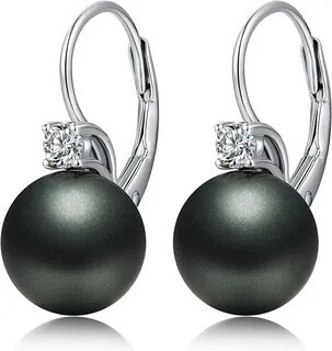 Серьги из белого золота с черным жемчугом