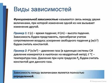 Виды зависимости величин