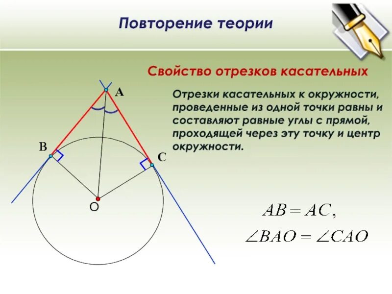 Касательные выходящие из одной точки