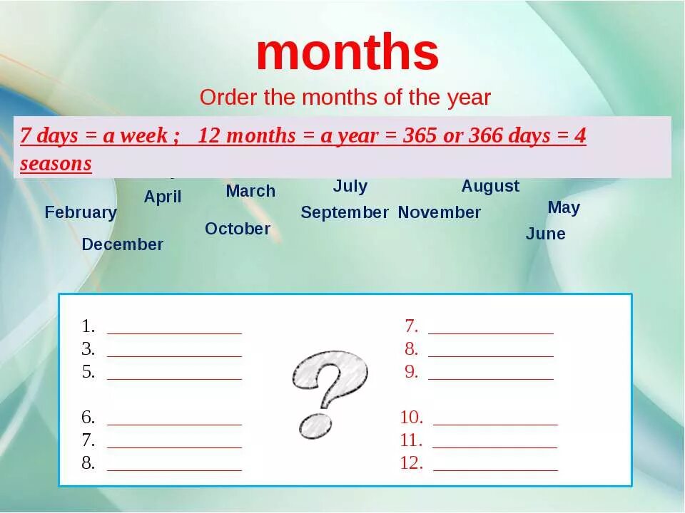 5 months in days. Days of the week and months. seasons months days of the week. months order. презентация my week.