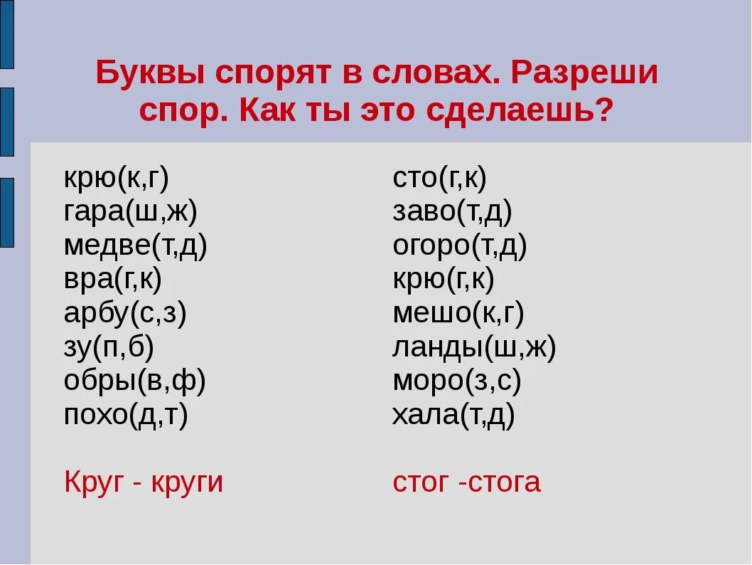 Примеры парных по глухости звонкости