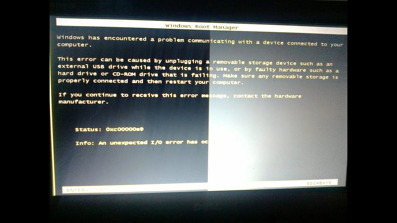 Ошибка 0xc00000e9. Windows has encountered a problem communicating. Windows has encountered a. Ошиькавводаввывода виндовс 7.