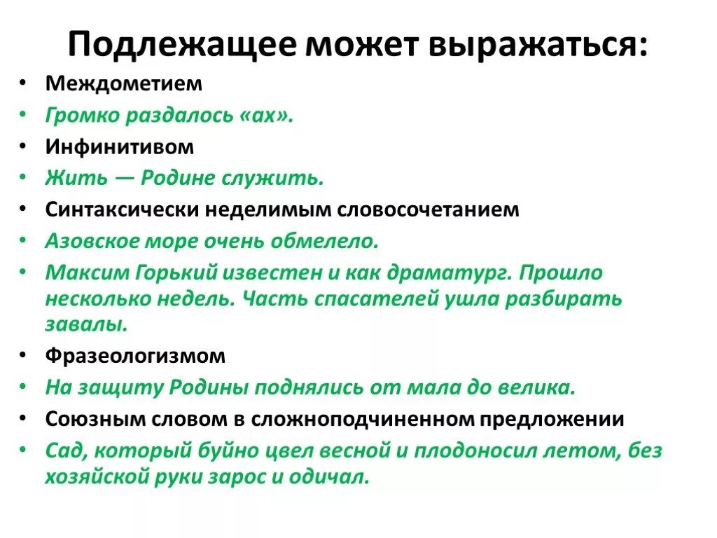 Происхождение подлежащего. Подлежащее может быть выражено междометие. Подлежащее может выражаться. Предложение с подлежащим междометием. Предложение с подлежащим выраженным.