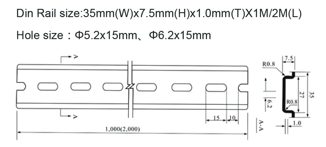 Din рейка 35х7 мм. Din-рейка, с перфорацией NS 35/ 7,5 Perf 2000mm. Din рейка 35х7.5 мм 1000 мм чертеж.