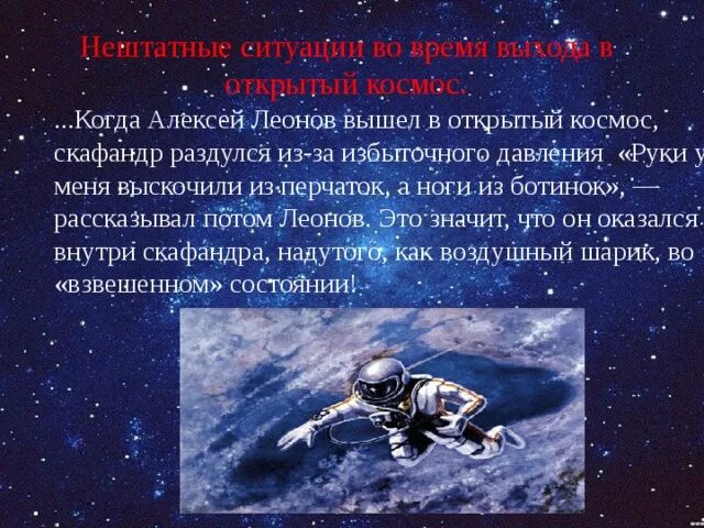 Продолжительность первого выхода в космос. Космонавт Леонов в открытом космосе.